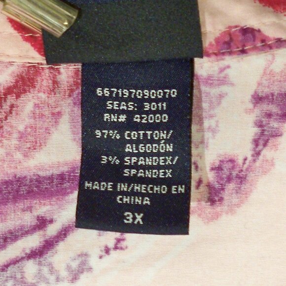 Basic Editions, Pink Purple Floral Button Up Shirt, 3X - Picture 6 of 6